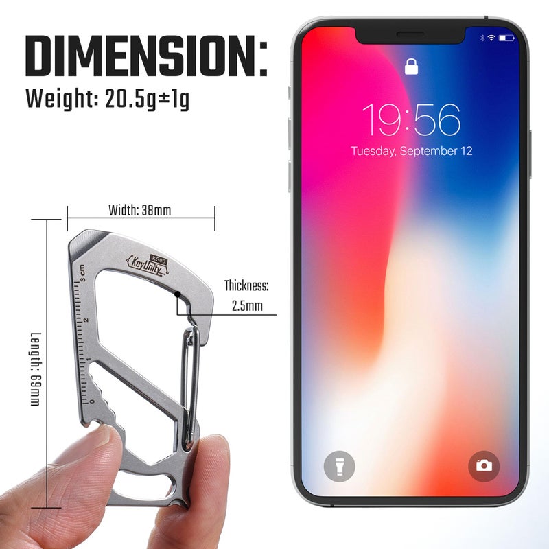 KeyUnity KS00 Carabiner Clip Multitool Stainless Steel 7 Tools in 1 | Quick Release Clasp | Wrench | Cross Screwdriver | Slotted Screwdriver | Bottle Opener | Ruler | Key Holder (Silver) - Image 5